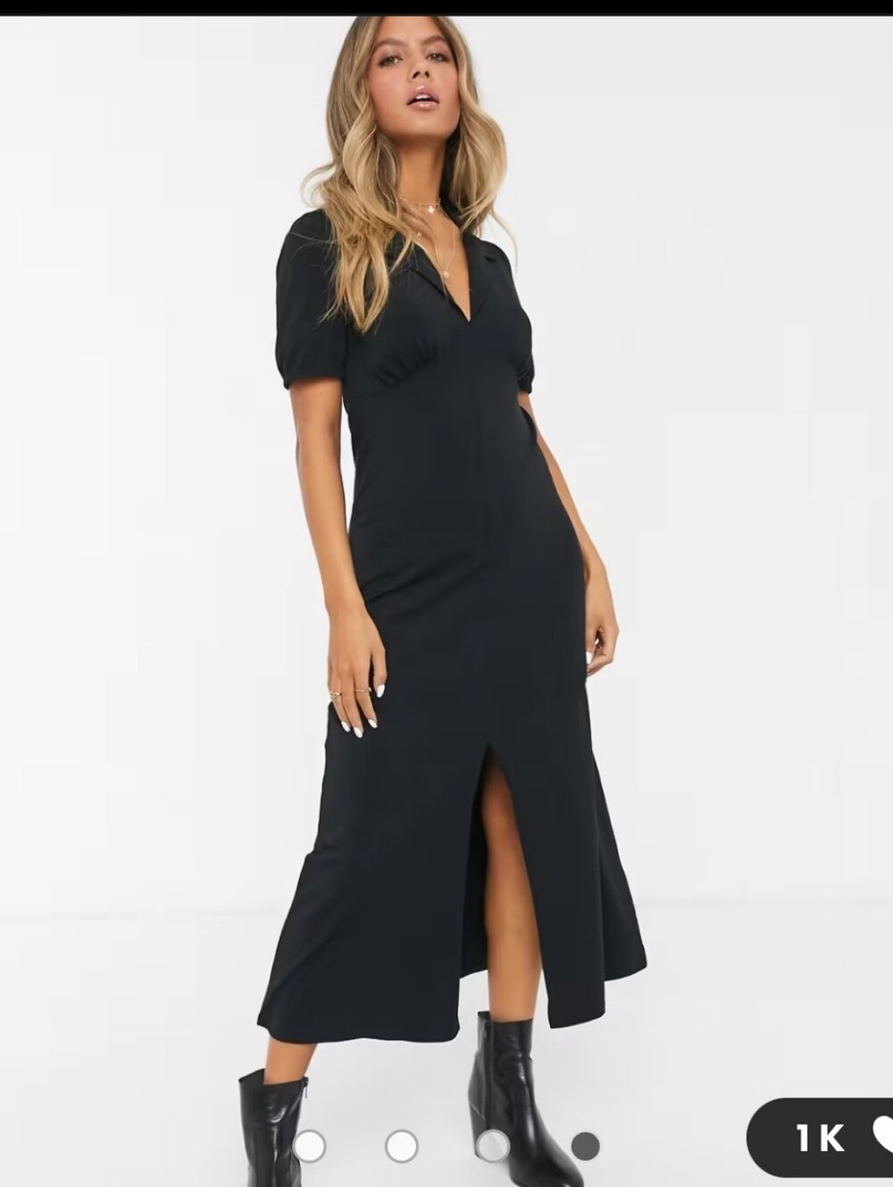 Asos Design Cotton Classic Black Midi Tea  Dress with Front Slit